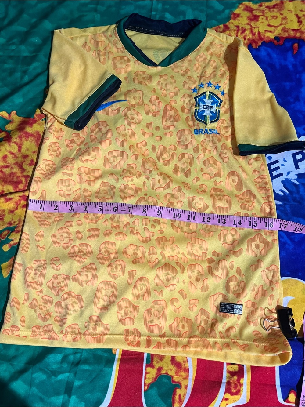Yellow Brazil Soccer Jersey with Green Trim - Picture 9 of 10